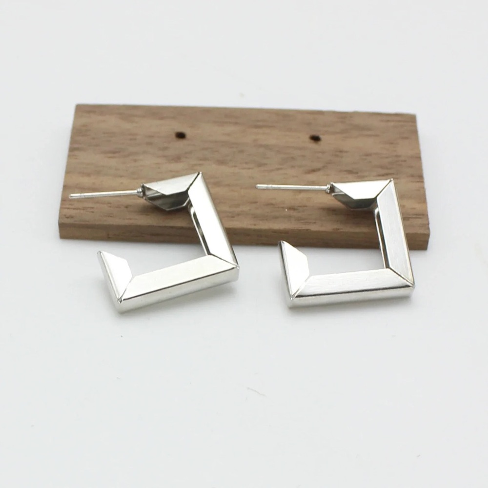 Silver Square Geometric Stud Earrings